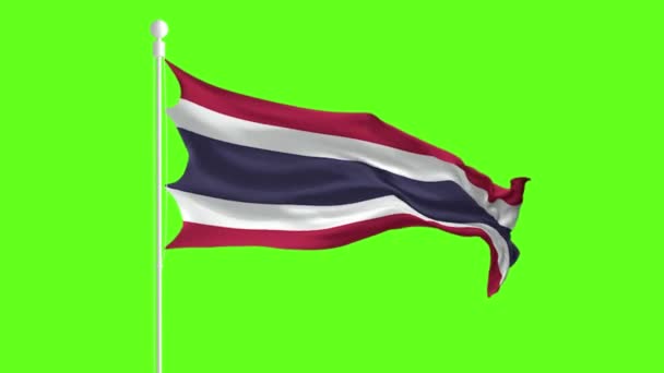 Ταϋλάνδη Σημαία κυματίζει και κυματίζει μπροστά από μια πράσινη οθόνη, σημαία κινουμένων σχεδίων σε μια πράσινη οθόνη — Αρχείο Βίντεο