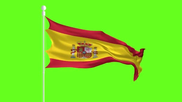 Bandera de España ondeando y ondeando delante de una pantalla verde, animación de la bandera en una pantalla verde — Vídeo de stock