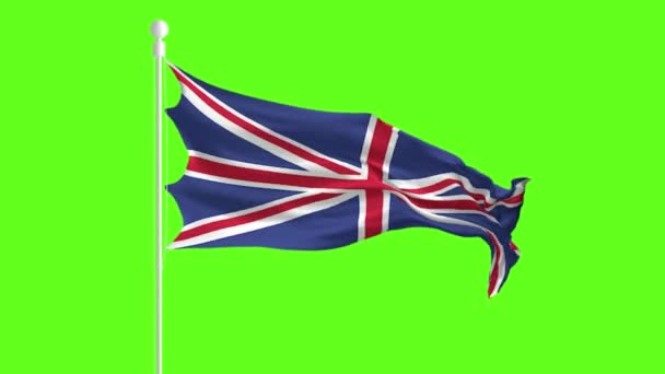 Birleşik Krallık bayrak sallama ve dalgalanma yeşil ekran önünde, bayrak animasyonu yeşil ekran üzerinde — Stok video