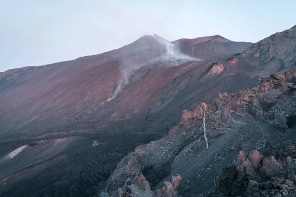 Patlama Yanardağı Etna Şafak Vakti Sicilya — Stok fotoğraf
