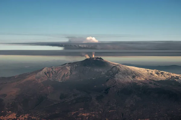 Beau Coucher Soleil Dans Les Montagnes Volcan Etna Aube — Photo