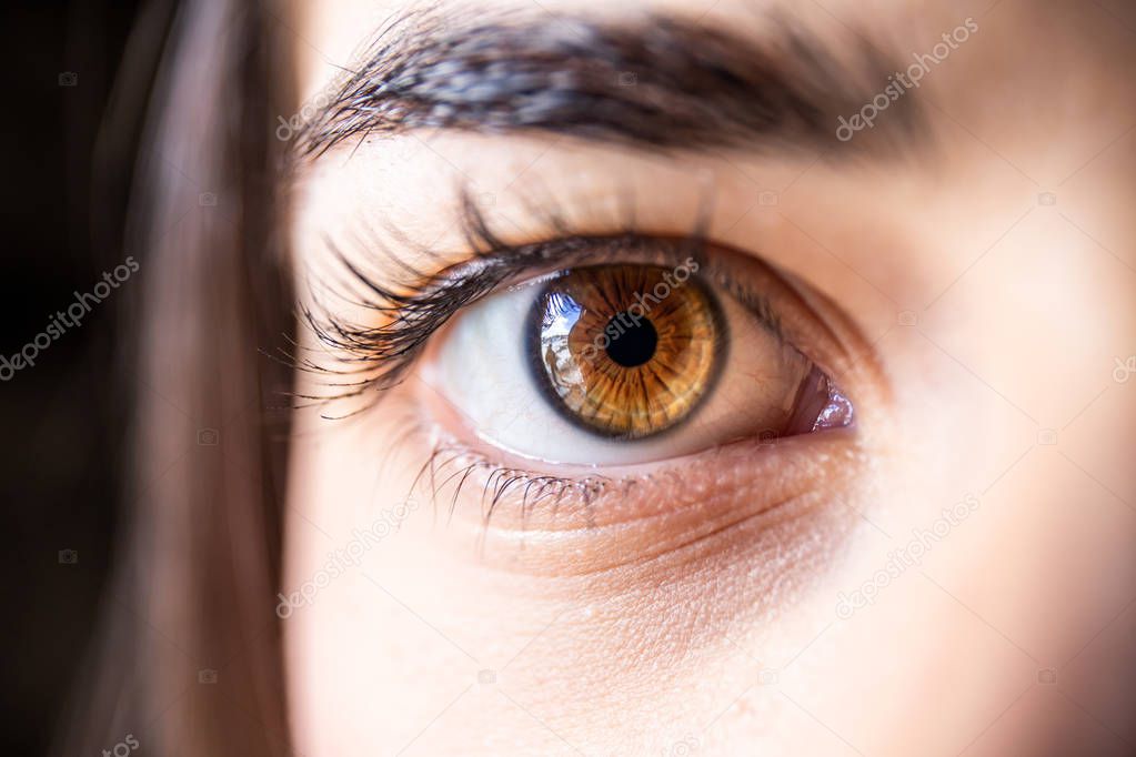 close up of a beautiful woman with brown eyes