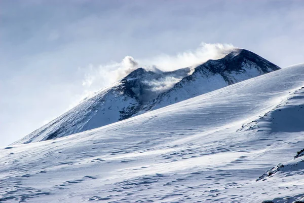 Snö Och Vulkan Etna Sicilien — Stockfoto