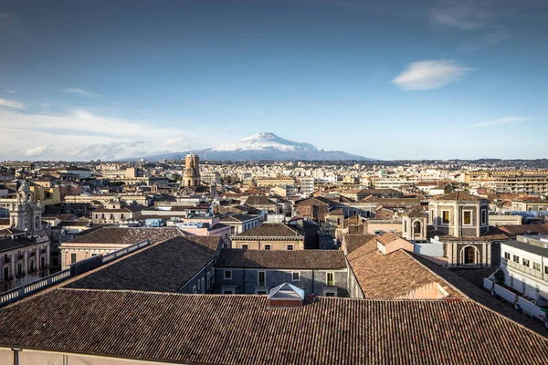 Vista Aérea Vulcão Etna Sua Cidade Catania — Fotografia de Stock