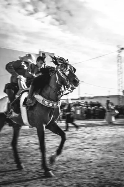 Black White Image Horse Riding Traditional Fest — Stock Photo, Image