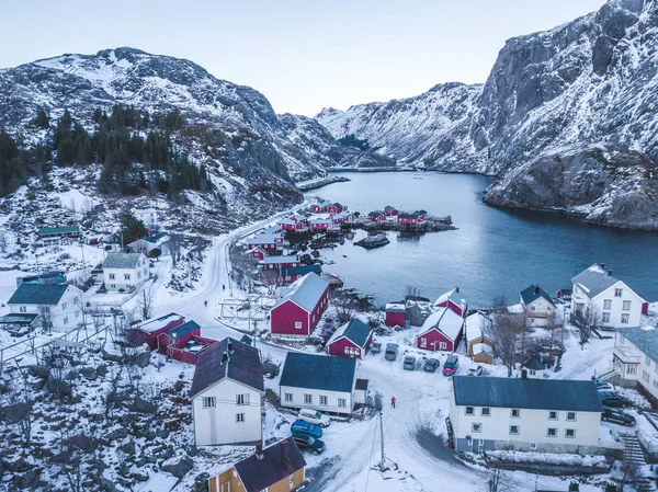 Hava Fotoğrafçılığı Lofoten Adaları Manzarası Nusfjord — Stok fotoğraf