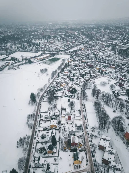 Vista Aerea Città Innevata Oslo Norvegia — Foto Stock
