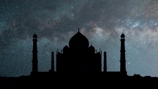 Taj Mahal India Milky Way Time Lapse Indian Mausoleum — Stock Video