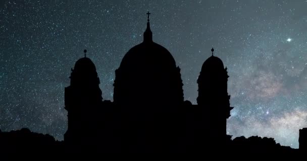 Berliner Dome Notte Germania Lasso Tempo Stelle Notte — Video Stock