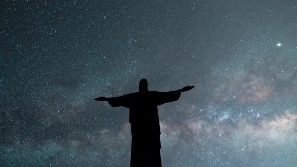 Time Lapse Christ Redeemer Night Γαλακτώδες Χρονικό Περιθώριο Βραζιλία — Αρχείο Βίντεο