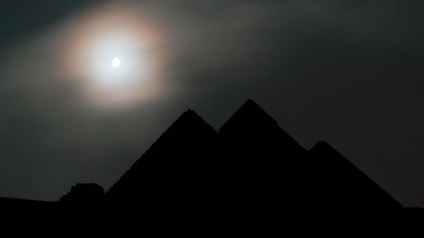 Giza Piramids Time Lapse Night Moon Clouds — Stock Video