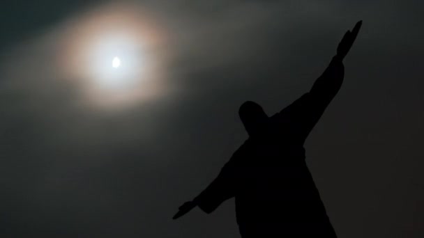 Cristo Redentor Tiempo Pasa Por Noche Luna Las Nubes — Vídeos de Stock