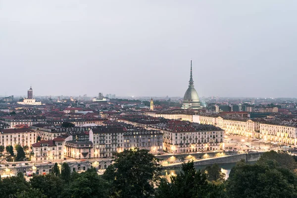 Staden Turin Vid Solnedgången Fantastisk Utsikt Över Mole Antonelliana När — Stockfoto