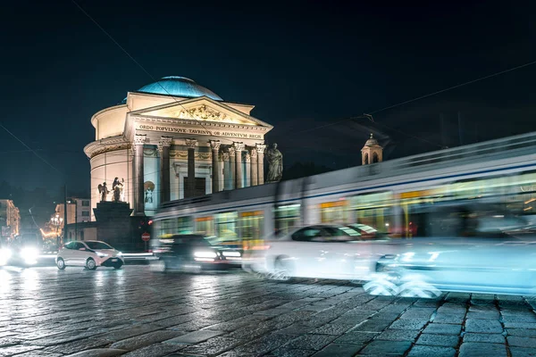 Gran Madre Dio Church Turin Stad Upplyst Natten — Stockfoto