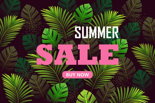 Tropical Background Summer Sale Vector Banner Jungle — Stock Vector