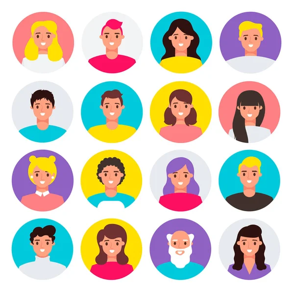 Conjunto Iconos Vectoriales Colores Gente Dibujos Animados Planos Personajes Diseño — Vector de stock