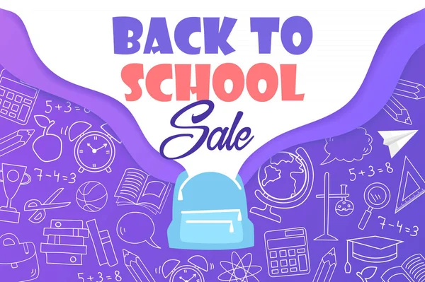 Back School Design Banner Template Doodle Vector Illustration — Stock Vector