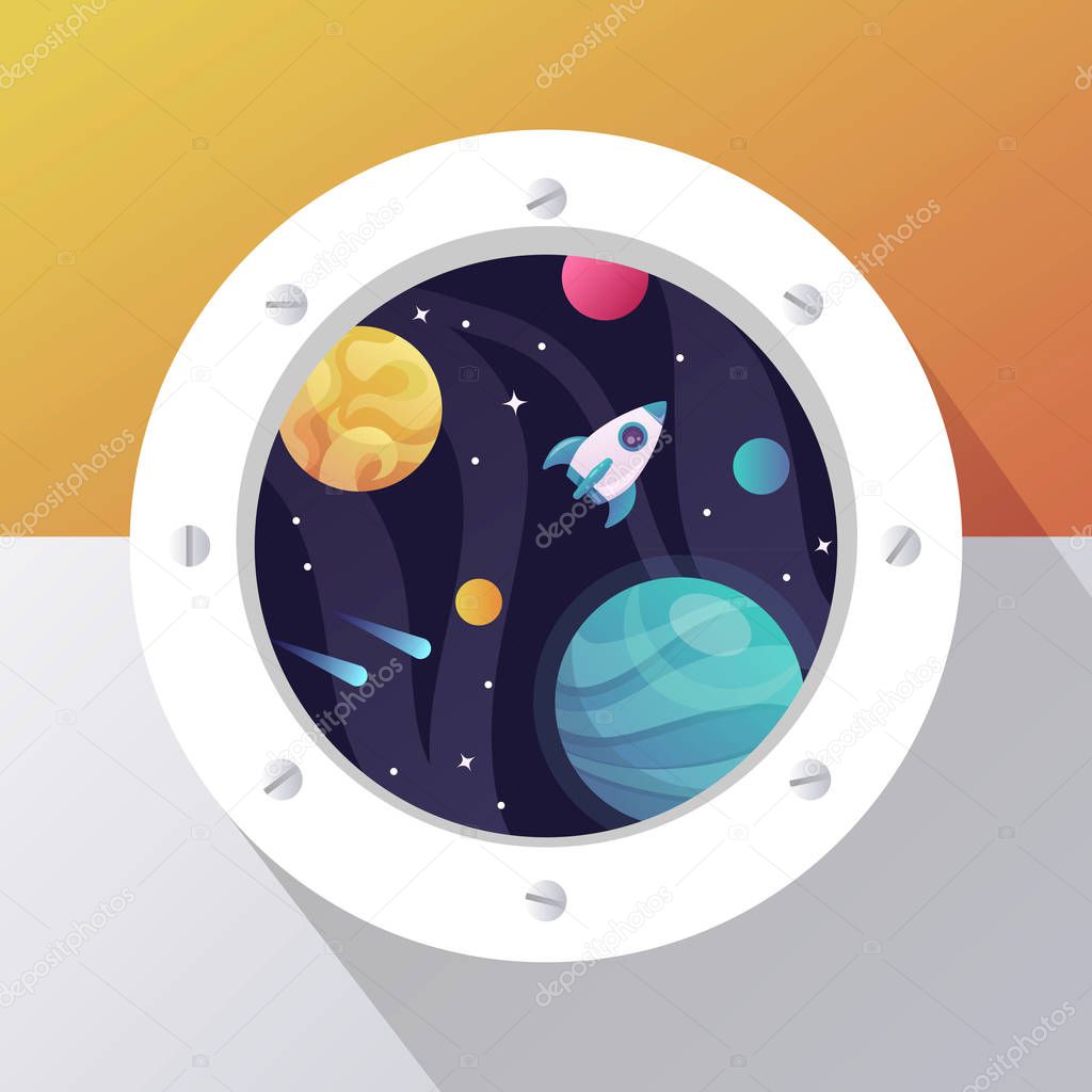 space porthole. vector illustration. universe.