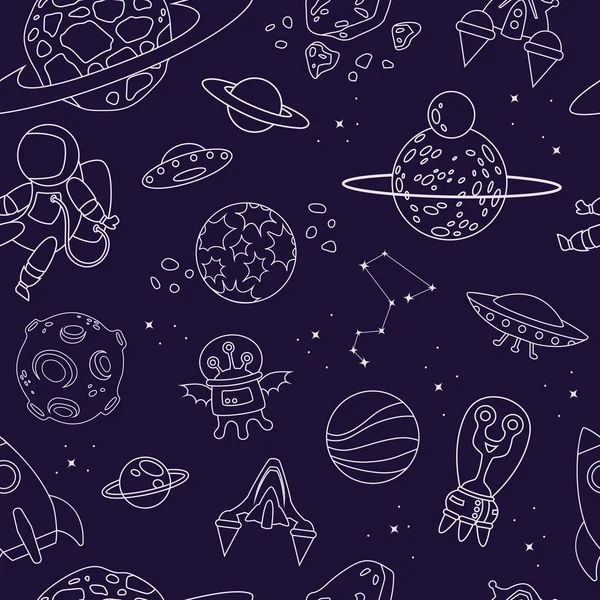 Garabato Espacial Fondo Sin Fisuras Ilustración Vectorial — Vector de stock