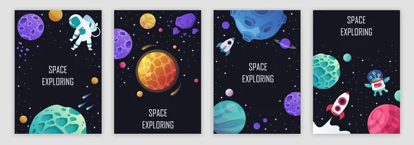 Set Van Banner Templates Wetenschap Universe Ruimte Ruimtevaart Ontwerp Vector — Stockvector