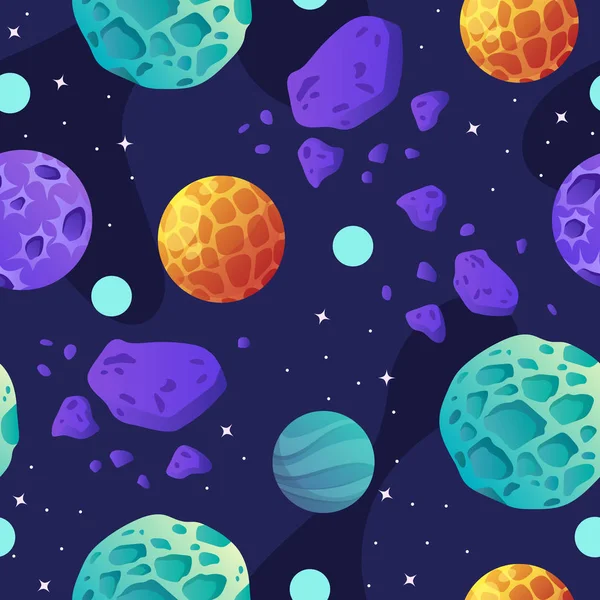 Nahtloser Weltraum Hintergrund Vektor Cartoon Illustration Planet — Stockvektor