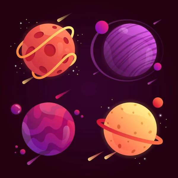 Conjunto Fantasia Desenhos Animados Planetas Espaço Ilustração Vetorial Planetas Coloridos —  Vetores de Stock