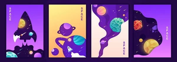 Set of vector banners. space trip. universe. colorful templates for covers, flyers, posters. — Stock Vector