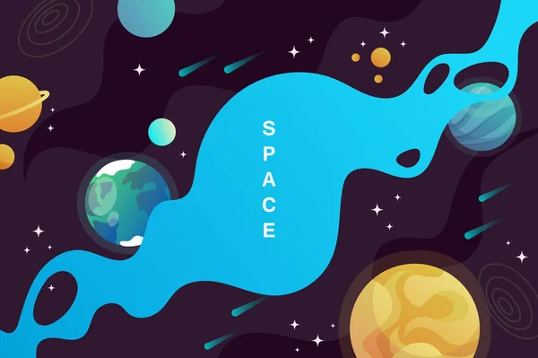 Weltraum-Hintergrund im Cartoon-Stil. Flüssigkeit. Planeten, Universum. Vektorillustration. Hintergrund. — Stockvektor