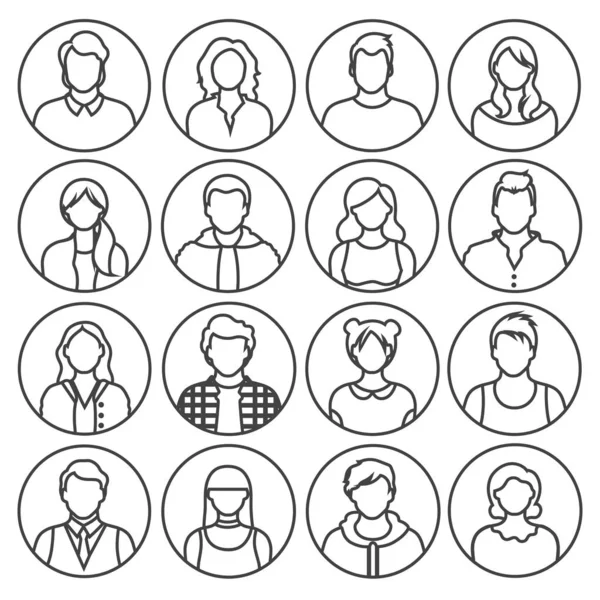 Uppsättning enkla linjära ikoner. personlig avatar. Människor. vektor illustration — Stock vektor