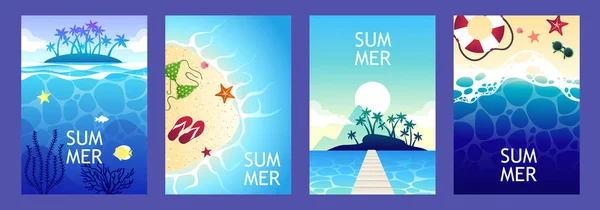 Uppsättning av sommar banners. Havet och stranden. Vektor illustration. Turism och semestrar. Tropiskt landskap. Banner mall för kort, Flyers, affischer. — Stock vektor