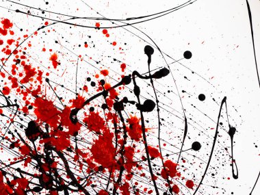 kan akan fuel oil sıçramaları, damla ve izleri benzer boya Damlama siyah ve kırmızı lekeler.