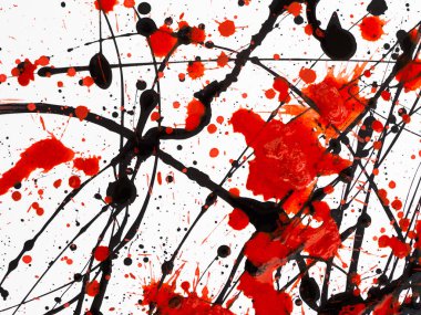 Beyaz arka planda kırmızı ve siyah boya damlaları