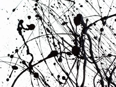 Dökülme beyaz arka plan üzerinde izole siyah çizgi boya düşer. Akan fuel oil sıçramaları, damlalar ve iz