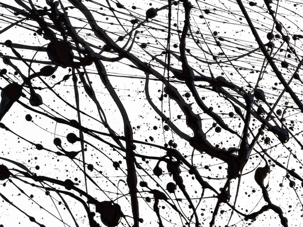 Dripping black line paint isolated on white background. Flowing fuel oil splashes, drops and trail