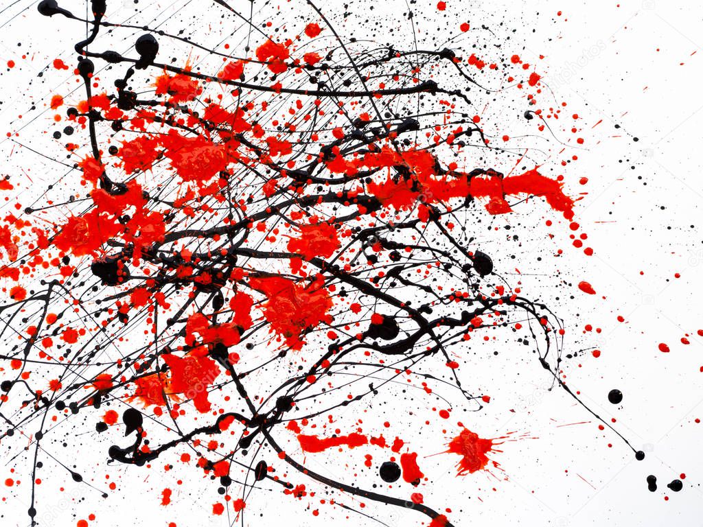 Red and black Paint Drips on White background