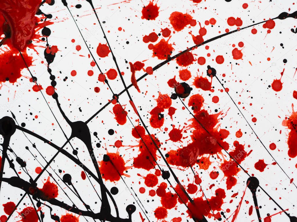 Dripping black and red stains of paint similar to blood Flowing fuel oil splashes, drops and traces.