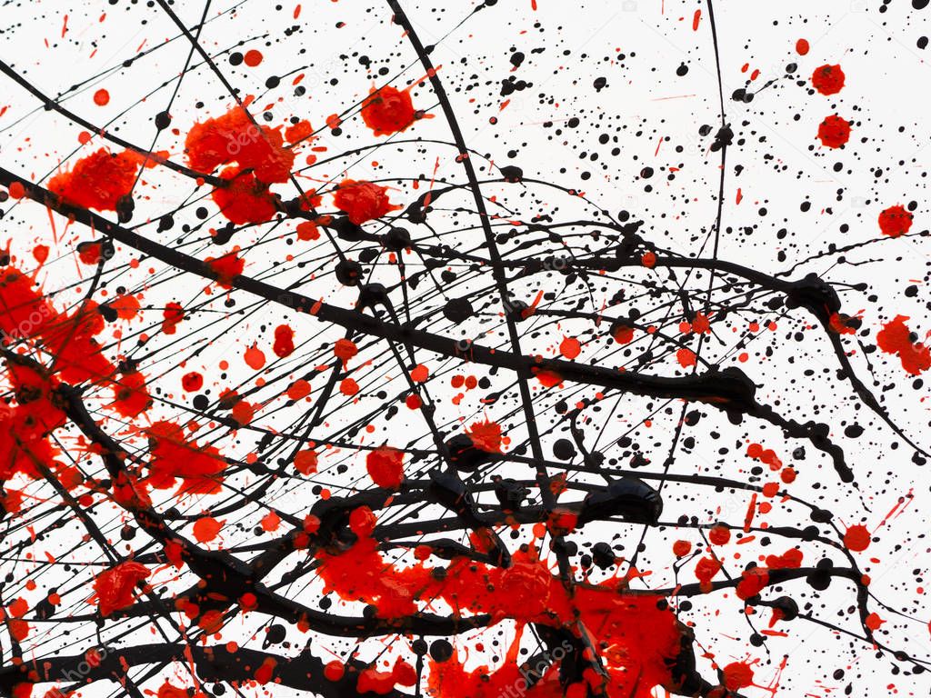 Red and black Paint Drips on White background