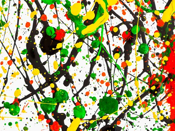 Spruzzi su vernice rossa e nera e verde e gialla — Foto Stock