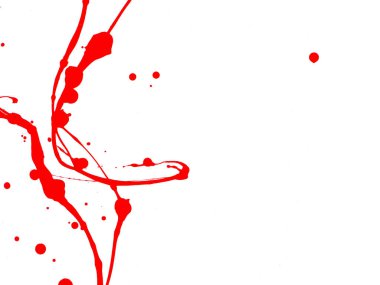 Kırmızı Boya Damlaları ve Beyaz arka plan üzerinde sıçrama