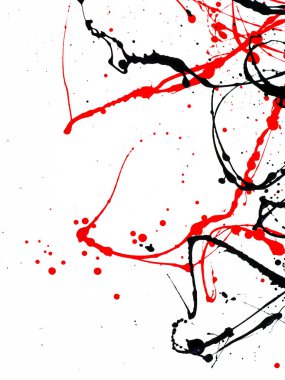 Kırmızı ve siyah Boya Damlaları ve Beyaz arka plan üzerinde sıçrama