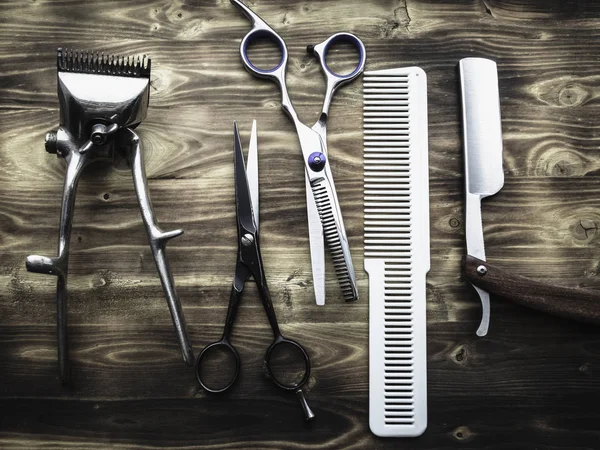 Barber Tools On Wooden Background