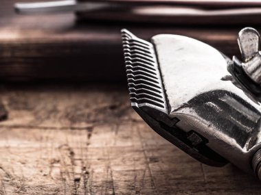 berber aletleri. Vintage Clipper düz jilet. Saç fırçası.