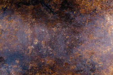 Eski demir plaka ya da plaka üzerinde renkli paslı doku. Yatay yönelim.