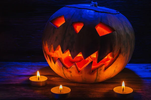 Jack Lantern Glowing Fantasy Night Halloween Des Bougies Brûlent Proximité — Photo