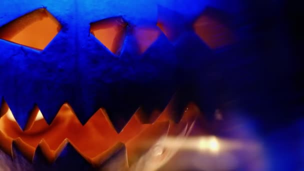 Jack Lantern Gloeit Fantasieavond Halloween Oude Houten Achtergrond Dramatisch Kader — Stockvideo