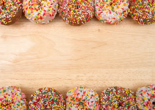 Lapos Feküdt Kilátás Sok Homályos Fánk Csokoládé Vanília Cukorkát Sprinkles — Stock Fotó