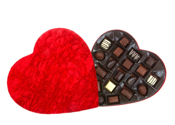 Caja Forma Corazón Con Caramelos Chocolate Aislados Sobre Fondo Blanco —  Fotos de Stock