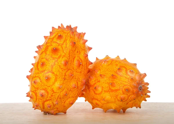 Dos Frutas Kiwano Enteras También Conocidas Como Cucumis Metuliferus Melón — Foto de Stock