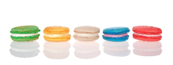 Rad Macaron Cookies Sidled Sida Vid Sida Flera Färger Och — Stockfoto