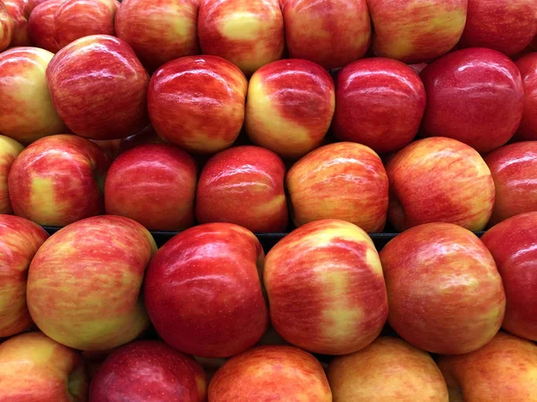 Satılık bir meyve kutusu ekranda Honey Crisp kırmızı ve altın elma kapatın. Honeycrisp Minnesota Üniversitesi'nde Minnesota TarımDeney İstasyonu'nda geliştirilen bir elma çeşididir